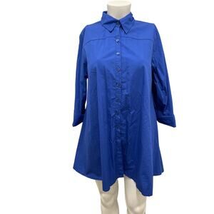 Midnight Velvet Emily Oversized Button-Down Blue Tunic Top  High-Low size XL